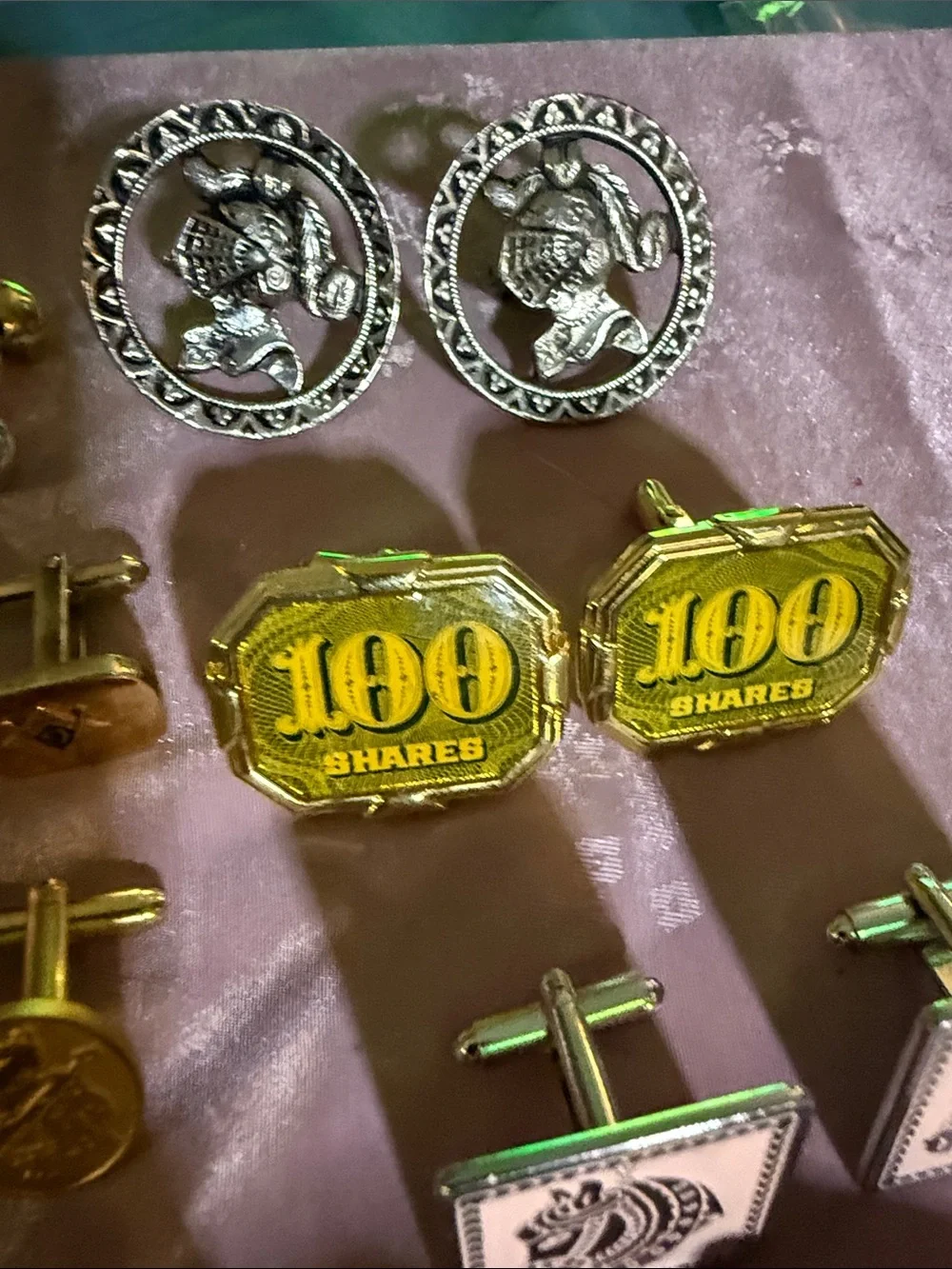 Gold and Green Round Enamel Cufflinks lot